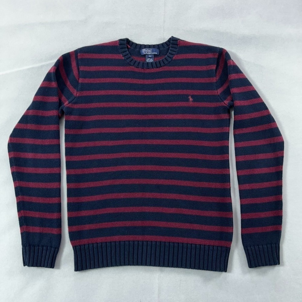 Polo Ralph Lauren Sweater Women XL Navy Burgundy 100% Cotton Vintage 90s Striped